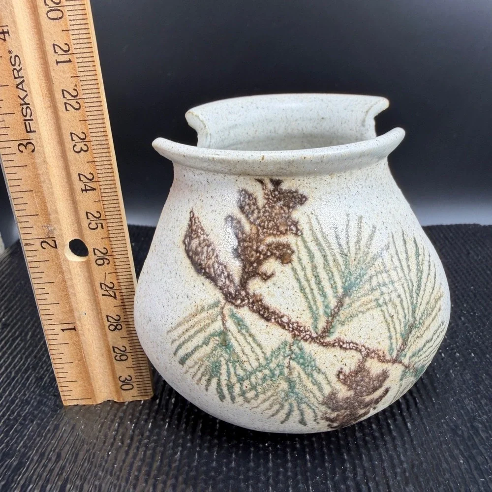 Studio Pottery Hand Painted Pine Cone Napkin Holder‎ Signed Stoneware Rustic 3